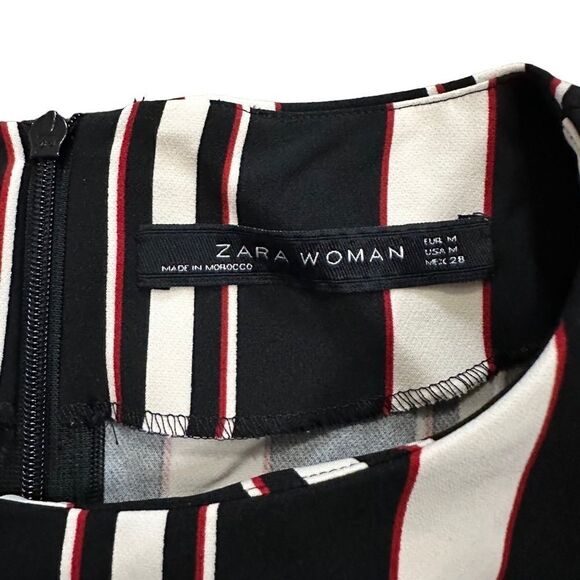 Zara Woman Black Red & White Stripe Collarless Cropped Blouse Size Medium - Picture 5 of 11